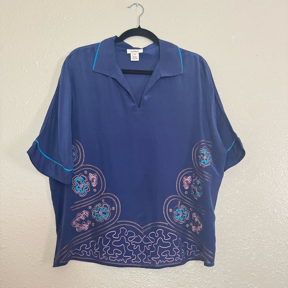 Sundance Silk Embroidered Popover Blouse
